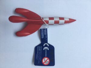 Kuifje raket - klein: 8 cm hoog - rood wit geblokt - Moulinsart